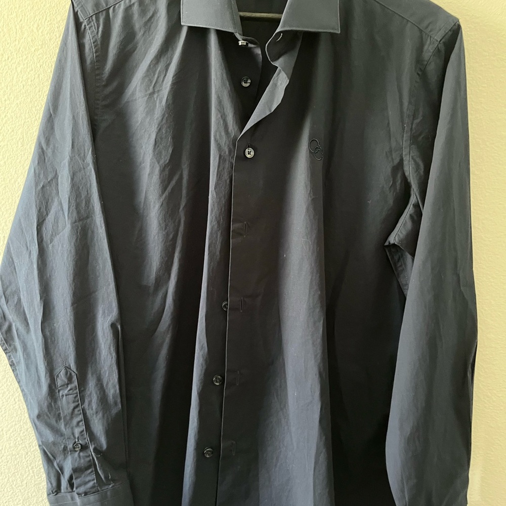 Cavalli Class Men's Black Button-Up Shirt Jacket